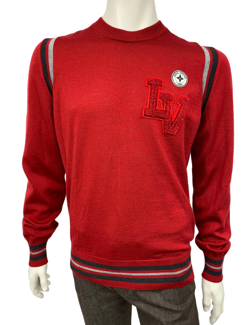 Louis Vuitton Men's Red Wool Varsity Crewneck Sweater With Patches –  Luxuria & Co.
