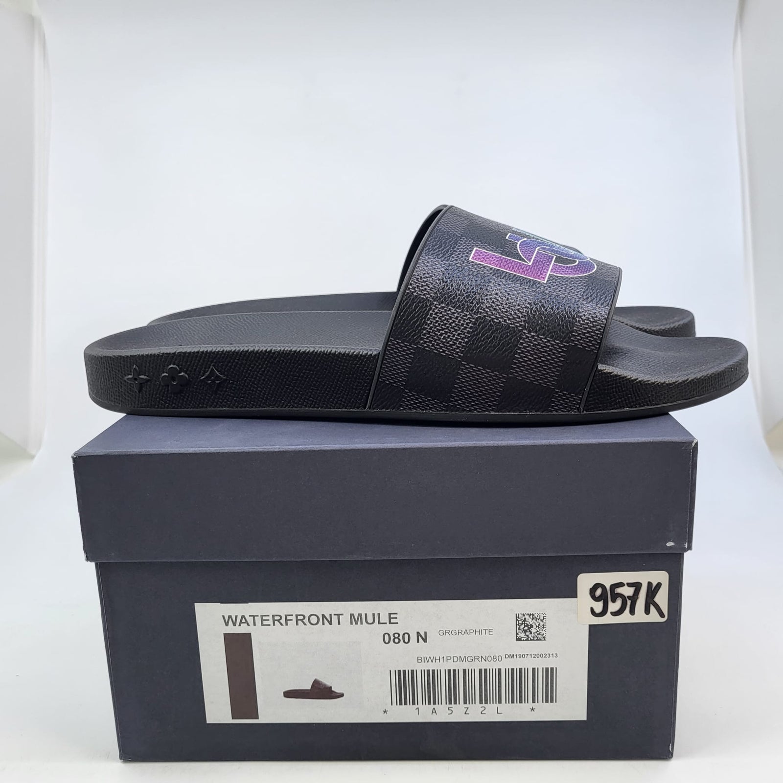 Louis Vuitton Men's Damier Graphite Waterfront Mule Sandals