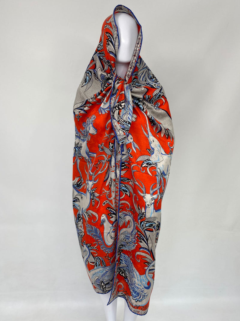 Louis Vuitton Women's Cashmere Silk Monogram Wild LV Orange Shall