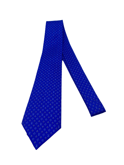 Louis Vuitton Tie Necktie Cravat Monogram Classic Marine Blue 100% Silk  9041AK