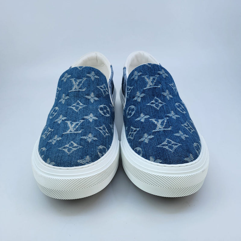 LOUIS VUITTON Monogram Denim Trocadero Richelieu Sneakers 11 Navy Blue  694261