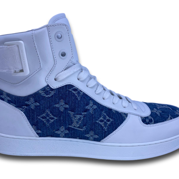 Louis Vuitton Men's White & Blue Monogram Leather Rivoli Sneaker Boot –  Luxuria & Co.
