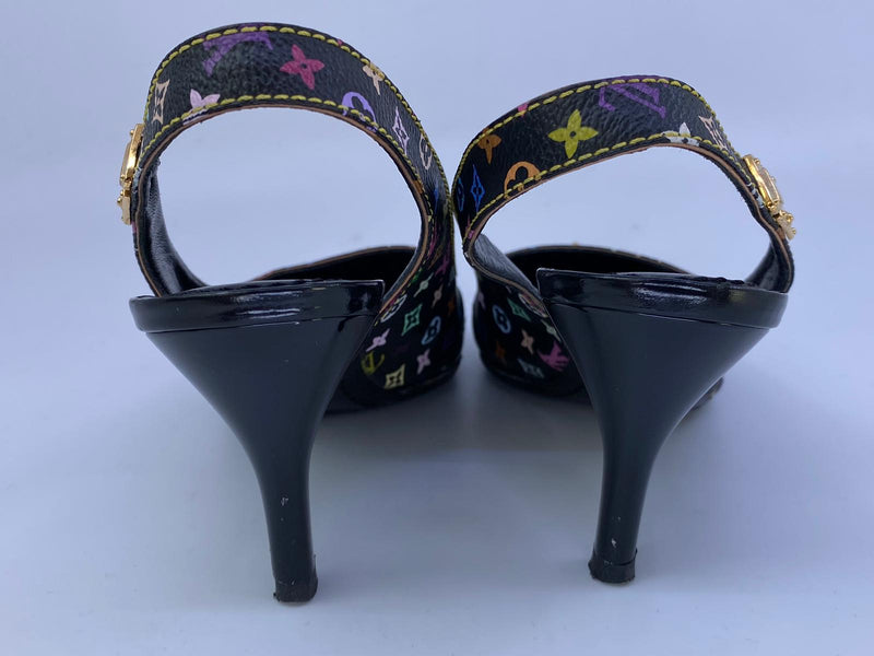 Louis Vuitton Women's Black Multicolore Monogram Slingback Heels