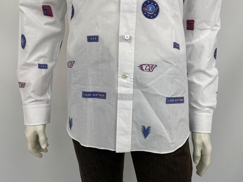 Louis Vuitton Men's White Cotton Regular Fit Space Logo Shirt