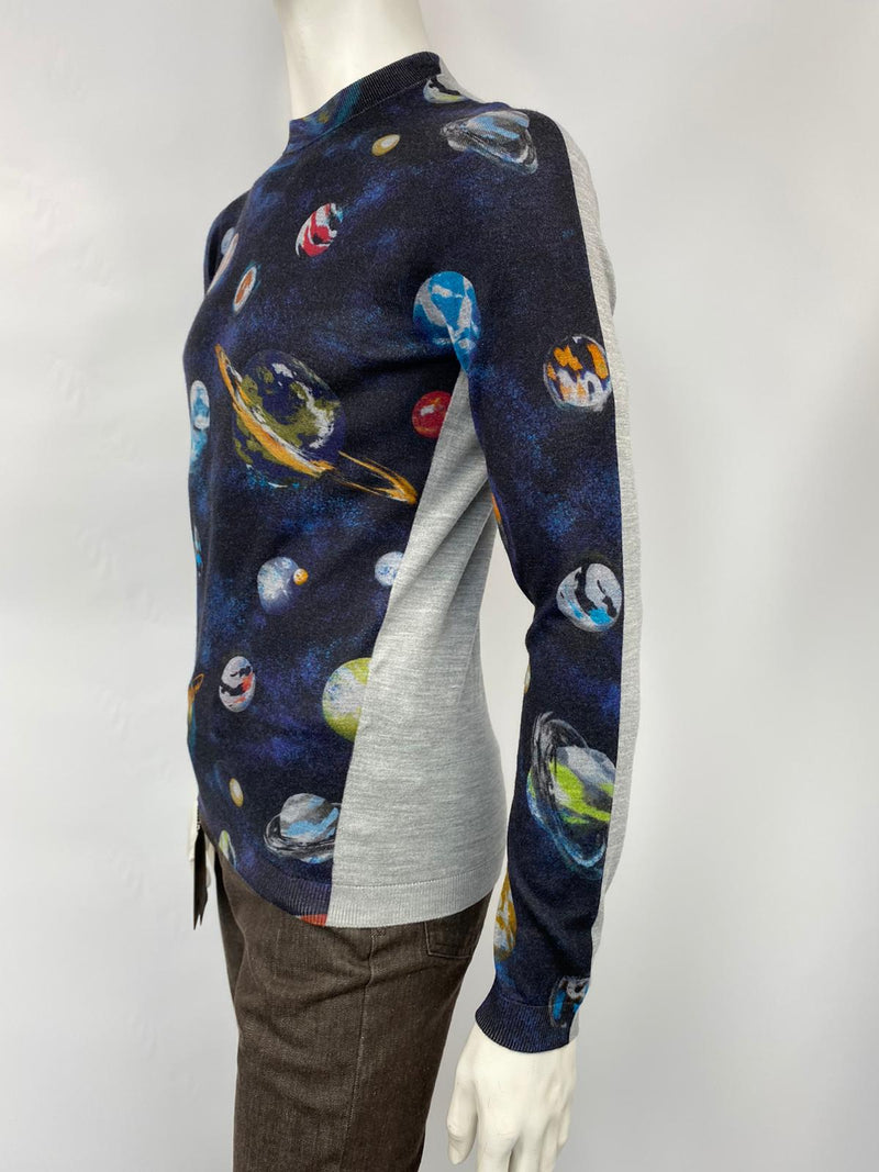 Louis Vuitton Men's Wool Silk Garment Front Printed Planets Crewneck XXL