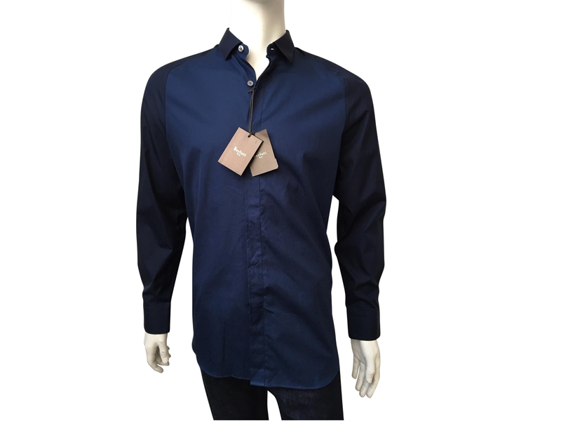 Berluti Men's Navy Cotton Bicolor Poplin Long Sleeve Shirt – Luxuria & Co.