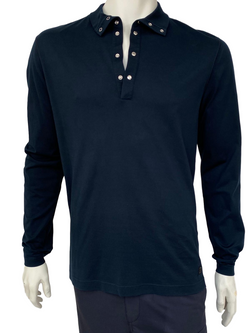 Louis Vuitton Logo Long Sleeve Polo Shirt in Navy Cotton Navy blue
