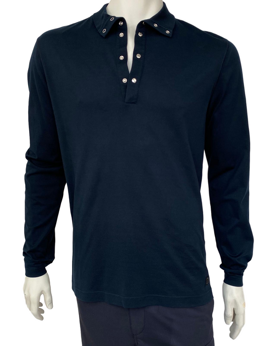 Louis Vuitton Men's Navy Cotton Button Collar Long Sleeve Polo