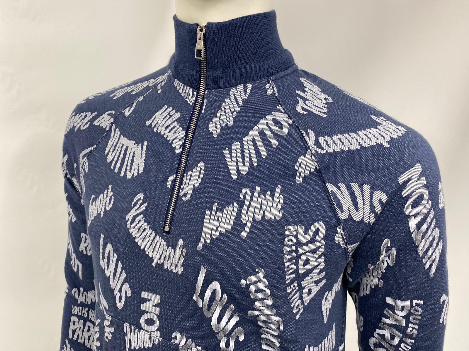 Louis Vuitton Navy Cotton Jacquard Cities Half Zip Sweater