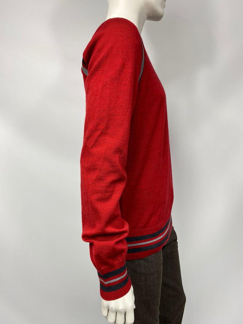 Louis Vuitton Men's Red Wool Varsity Crewneck Sweater With Patches