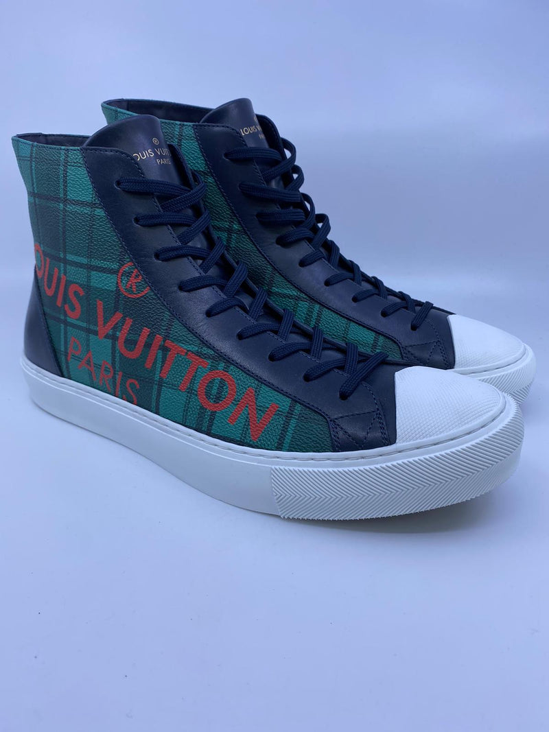 LOUIS VUITTON Tartan Tattoo Sneaker Boots 9 Navy Green 1256057