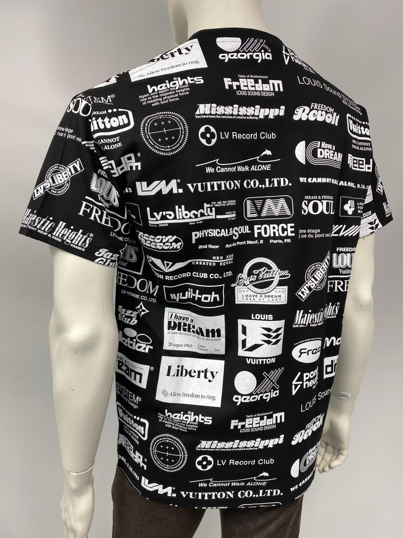 Authentic+Louis+Vuitton+Allover+Logos+Printed+T-shirt+Black+Size+M for sale  online
