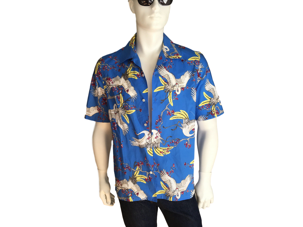 Louis Vuitton Blue Crane Print Cotton Button Front Hawaiian Shirt S