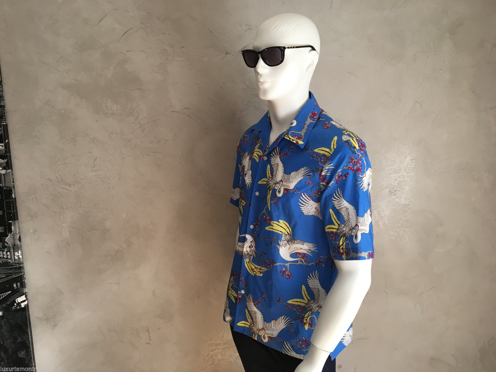 Louis Vuitton Men's Blue Cotton Crane Hawaiian Shirt