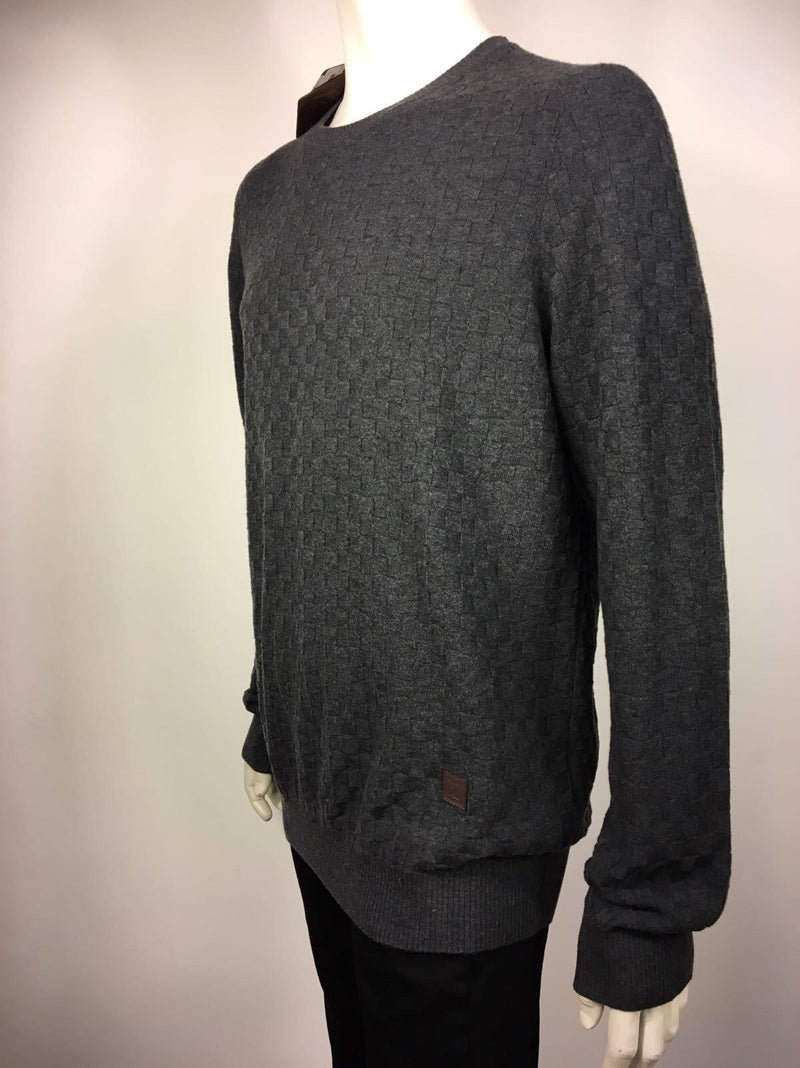 LOUIS VUITTON LV Damier Crewneck Long Sleeve Sweater For Men Grey