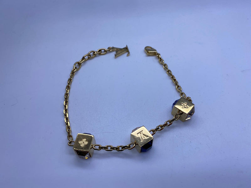 LOUIS VUITTON Gamble Gold Tone Swarovski Cube Chain Bracelet LV