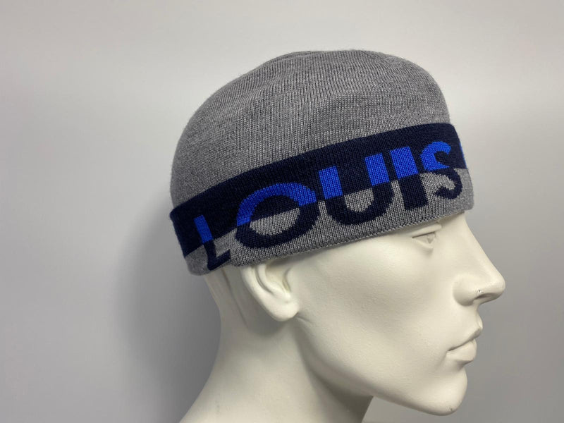 Louis Vuitton Beanie One Size Hat Grey Wool Gray LV Monogram Logo