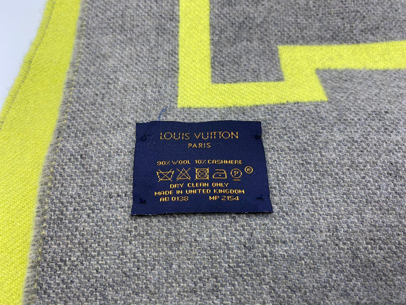 Louis Vuitton Grey & Yellow Logo Wool Louis Scarf Louis Vuitton