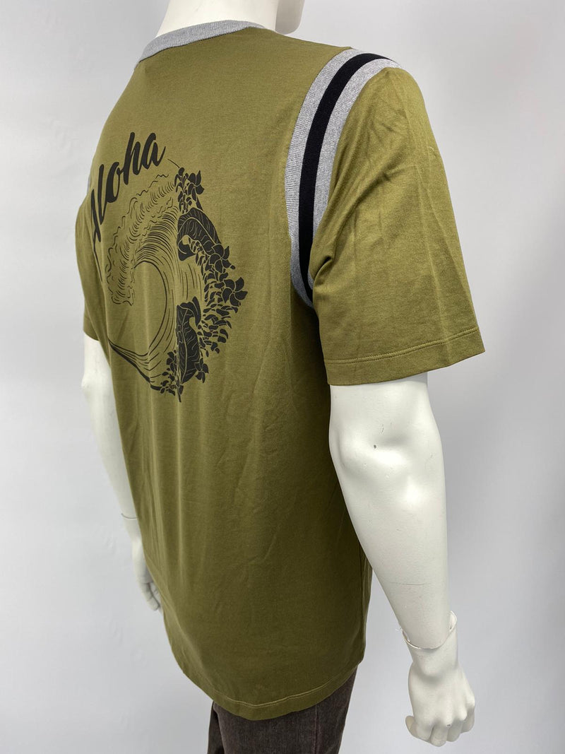 Louis Vuitton Men's Khaki Cotton Varsity Printed Aloha T-Shirt