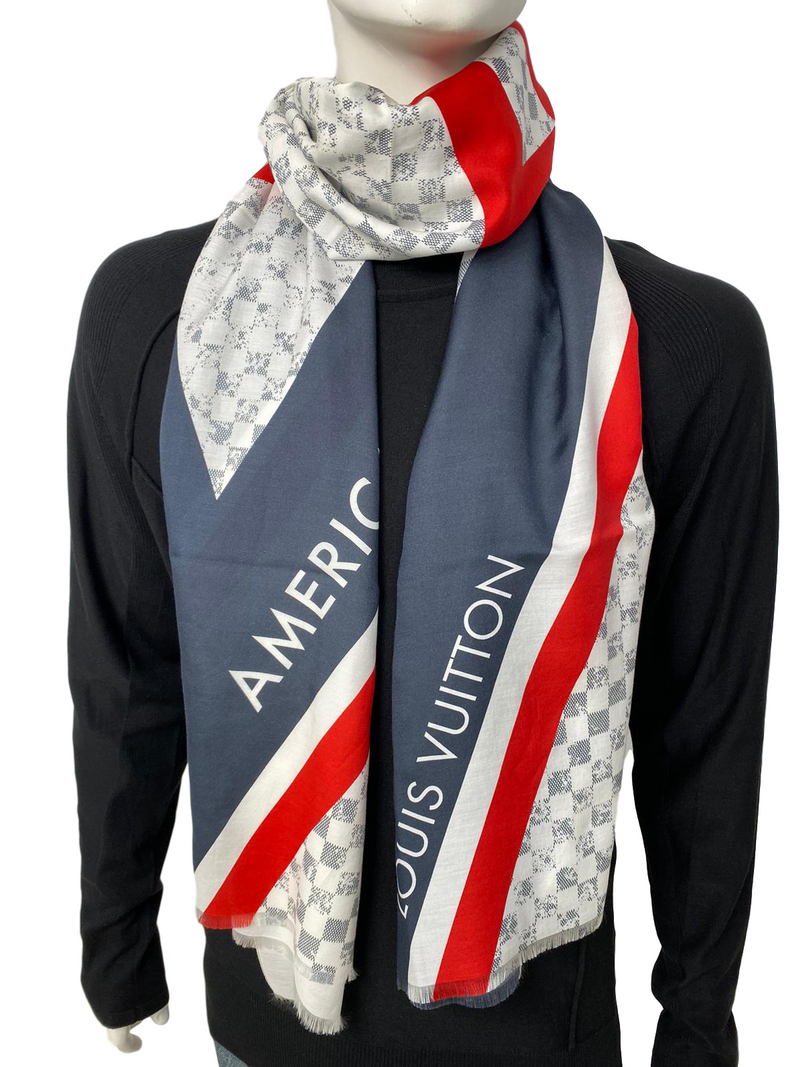 Louis Vuitton Men's Cotton Silk Damier Latitude Scarf M70494 Louis Vuitton Men's Cotton Silk Damier Latitude Scarf M70494