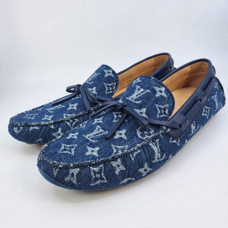 LOUIS VUITTON Monogram Denim Mens Arizona Car Shoe Moccasin Loafers 6.5  Blue 673508