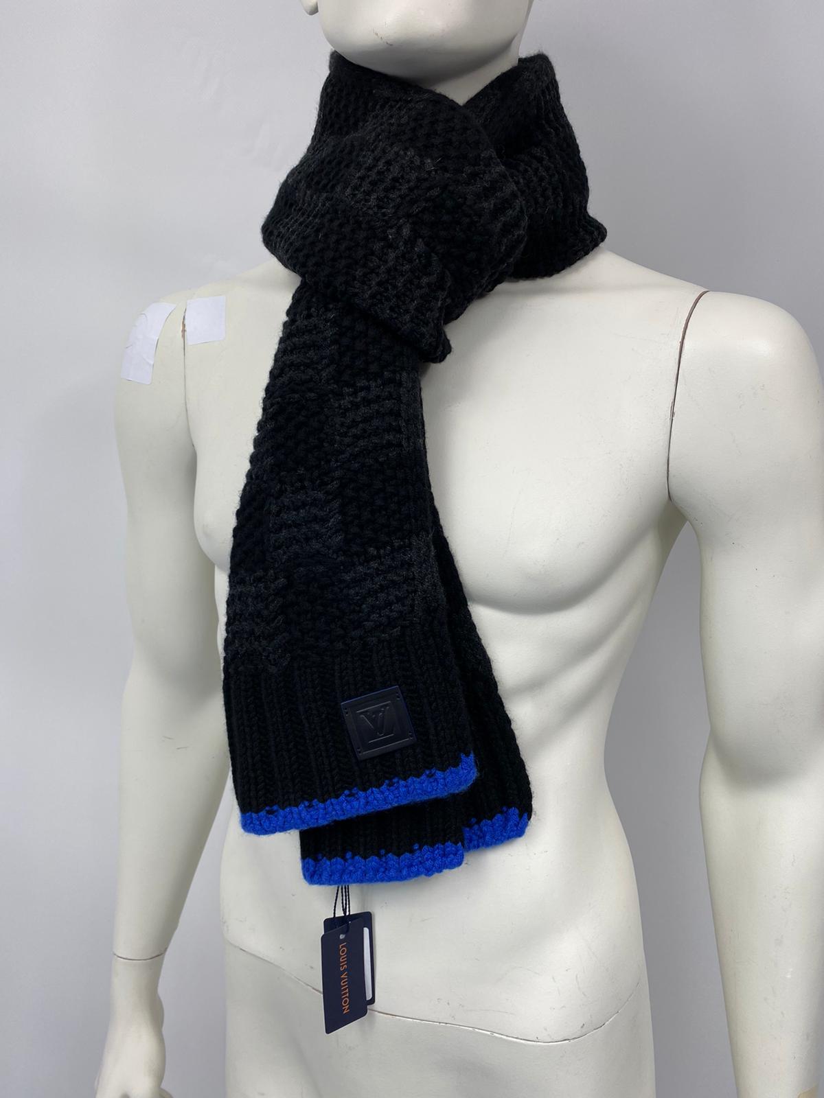 Louis Vuitton Men's 100% Cashmere Damier Anthracite Blue Helsinki