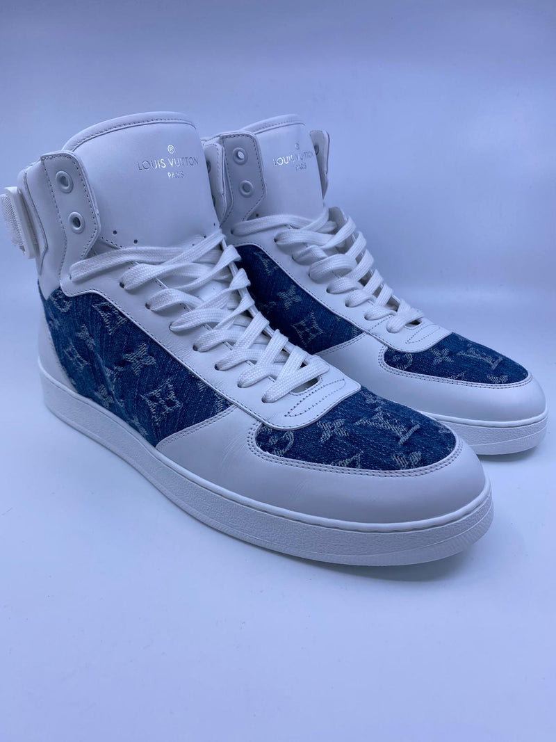 Louis Vuitton Woman Size US 9 IT 39 Blue Denim Leather Lace Up Sneaker Shoes