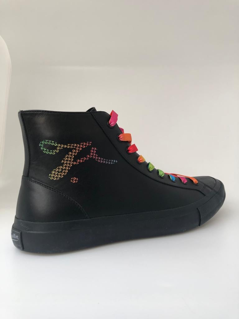 Louis Vuitton Men's Black Leather Tattoo Sneaker Boot Multicolor