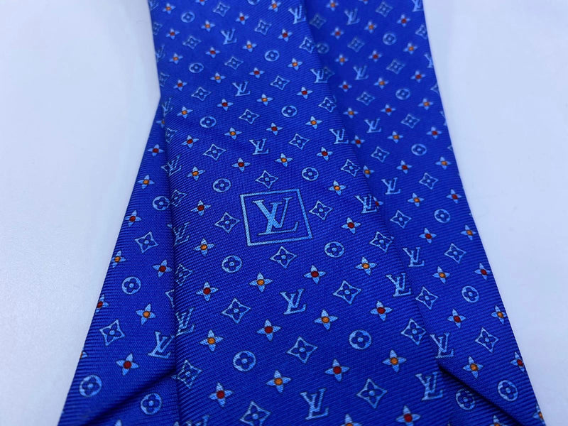 Louis Vuitton Tie Necktie Cravat Monogram Classic Marine Blue 100% Silk  9041AK