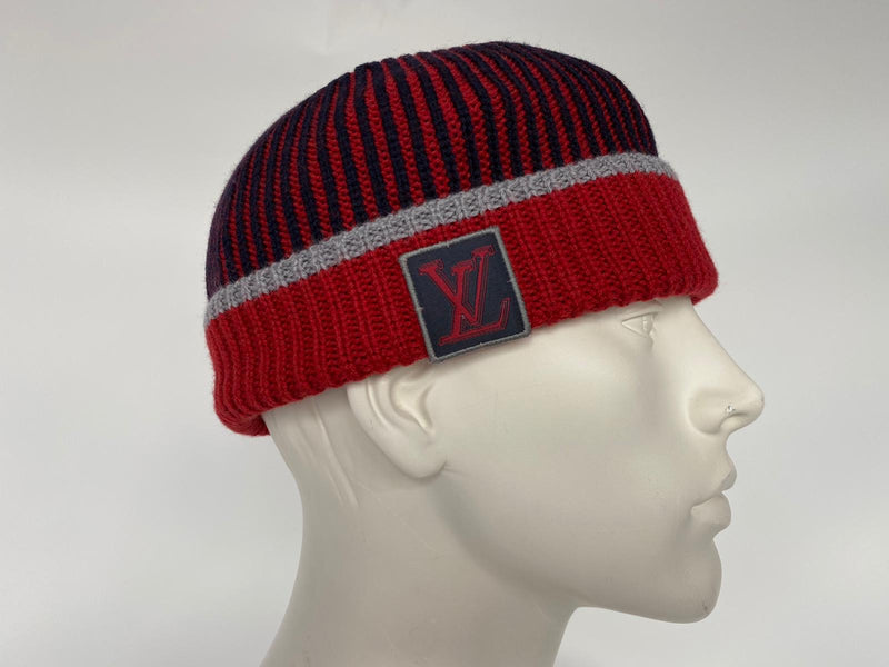Louis Vuitton Men's Red & Navy Wool LV Upside Down Tuque Hat