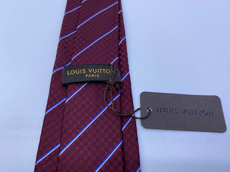 Louis Vuitton Men's Navy SIlk Petit Damier Striped LV Crest Tie