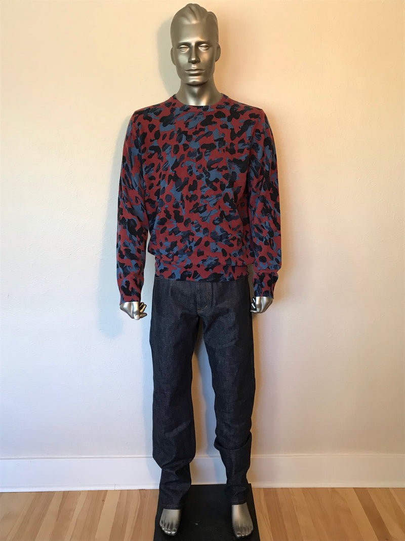 Louis Vuitton Men's Burgundy Wool Camo Print Crewneck Sweater