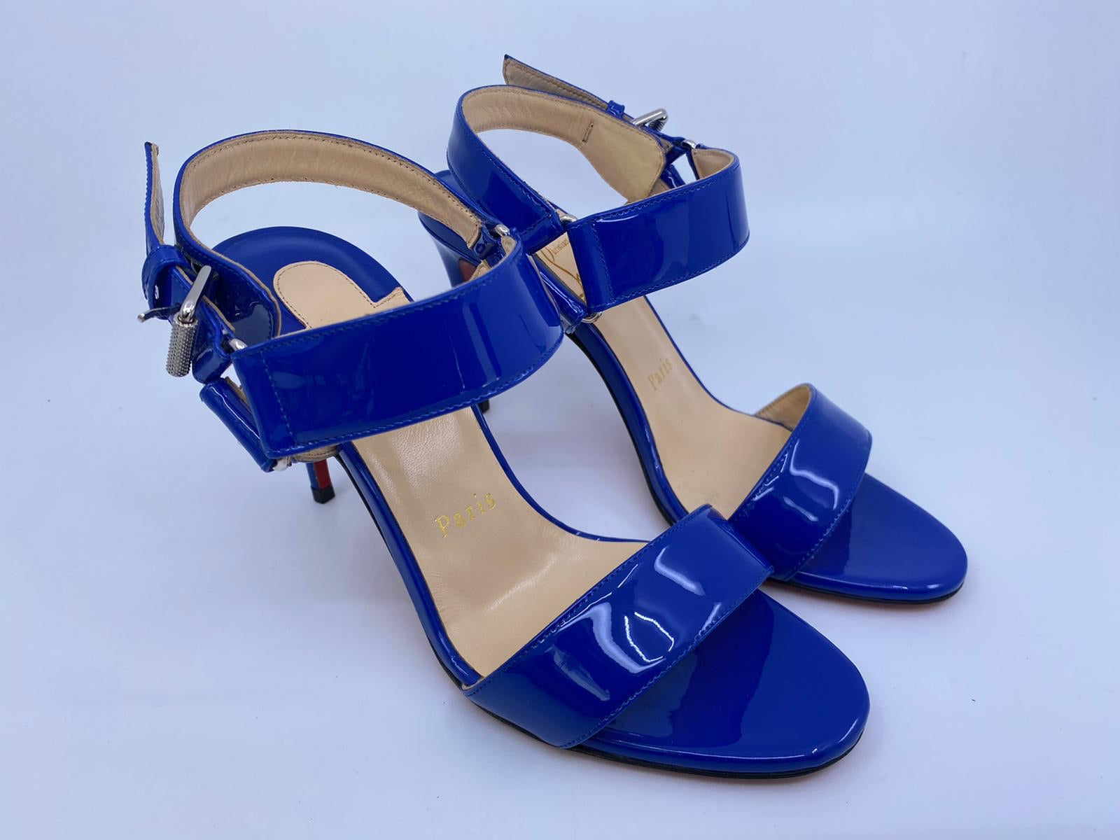 Christian Louboutin Sova 85 Electric Blue Patent Leather Heel