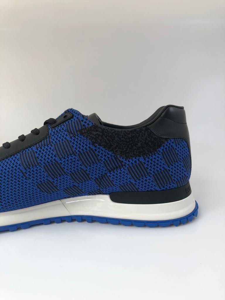 Pre-owned Louis Vuitton Blue/black Damier Mesh And Leather Run Away Trainers  Size 42.5