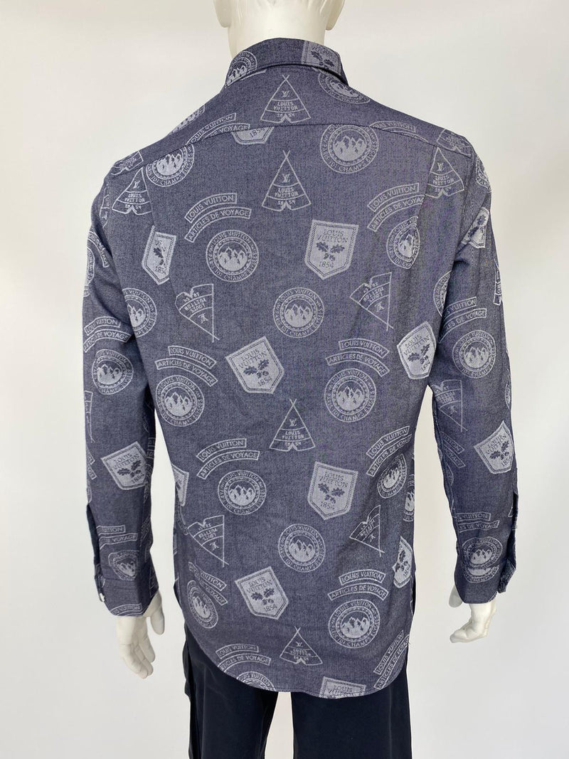 Louis Vuitton Blue Cotton Regular Fit Class Shirt With Stamps size M