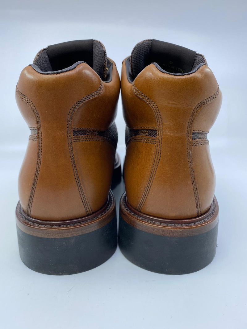 Louis Vuitton Black Leather And Damier Ebene Canvas Oberkampf High Top Boots  Size 42 Louis Vuitton