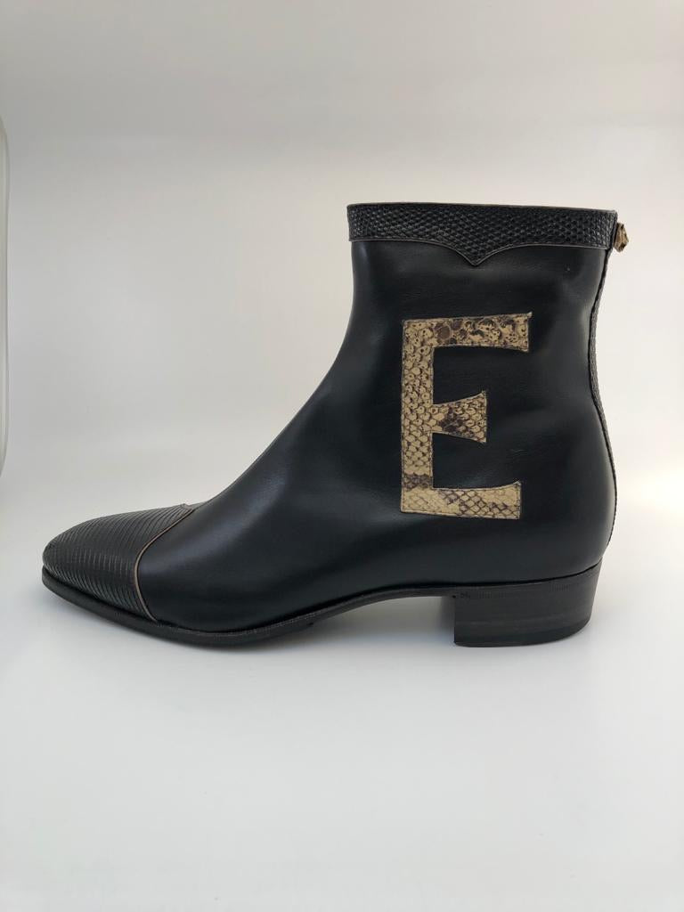 Gucci Black Leather & Lizard Elton John Zip-Up Boots - Luxuria & Co.
