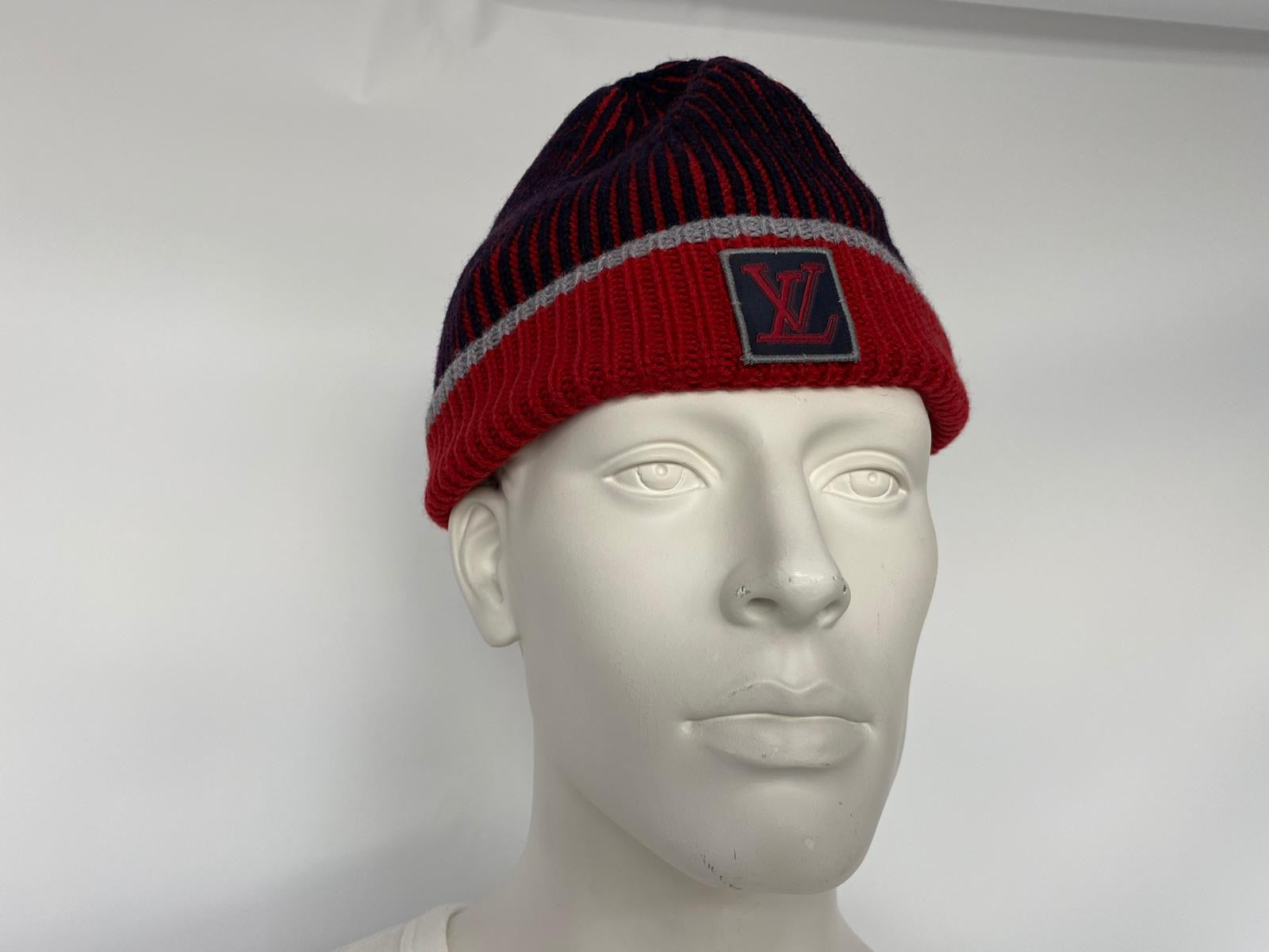 Louis Vuitton Men's Red & Navy Wool LV Upside Down Tuque Hat