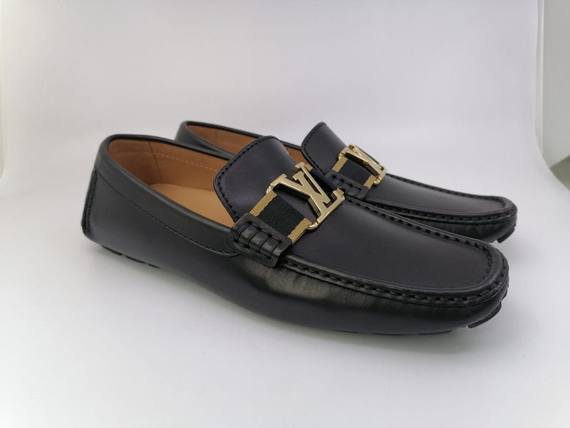 Louis Vuitton Black Leather Dress Shoes with Gold Buckle Size 39