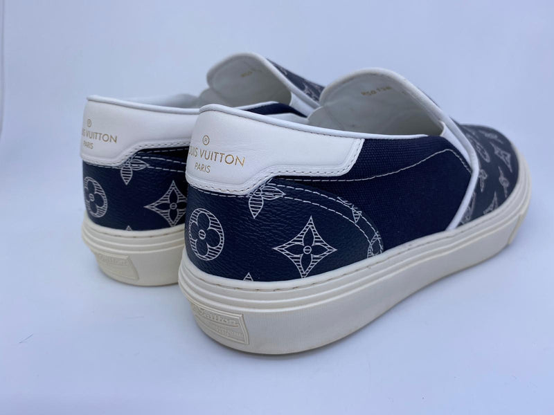 NEW LOUIS VUITTON TROCADERO LEATHER LOW TRAINERS IN BLUE LV