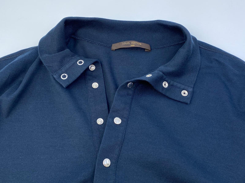 Louis Vuitton Men's Navy Cotton Button Collar Long Sleeve Polo – Luxuria &  Co.
