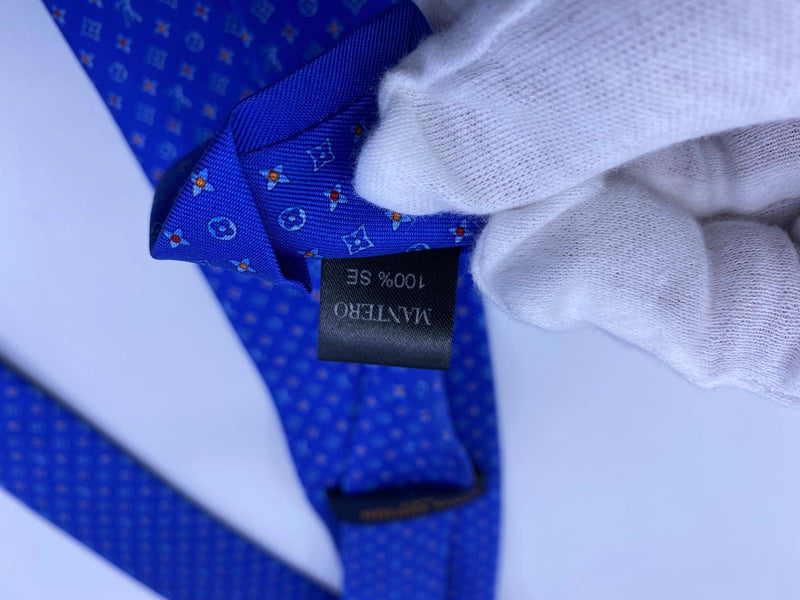 Louis Vuitton Cravat Monogram Necktie M73618 100% Silk Blue Mens