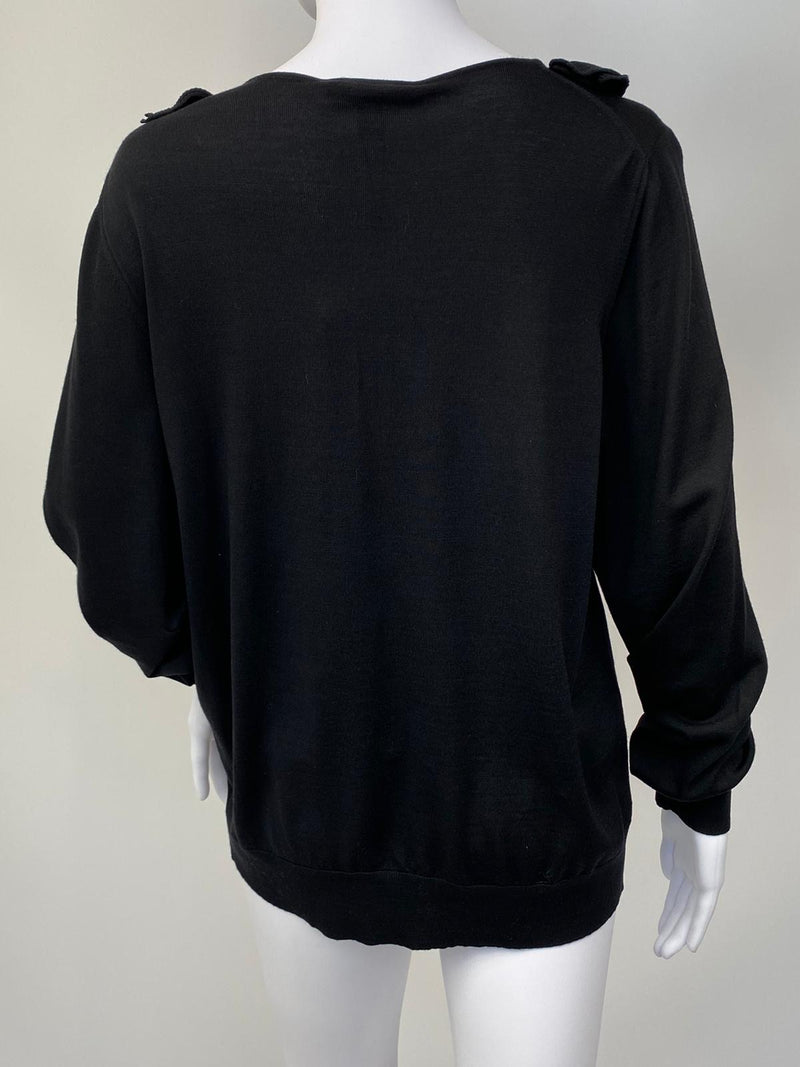 Frill V-Neck Monogram Sweater