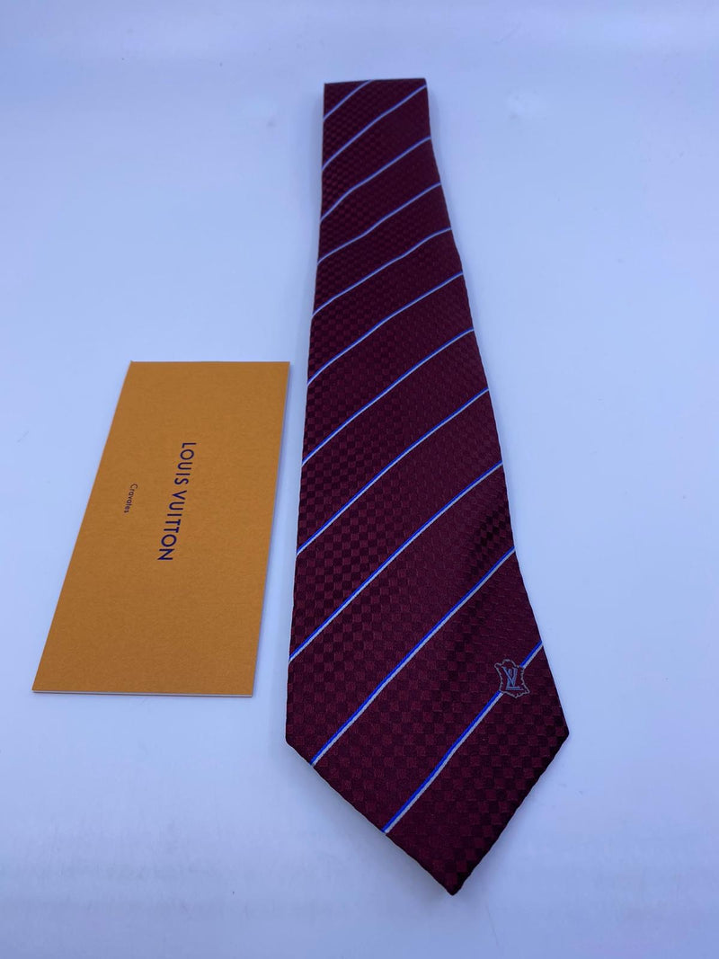 Louis Vuitton Men's Burgundy SIlk Petit Damier Striped LV Crest Tie –  Luxuria & Co.