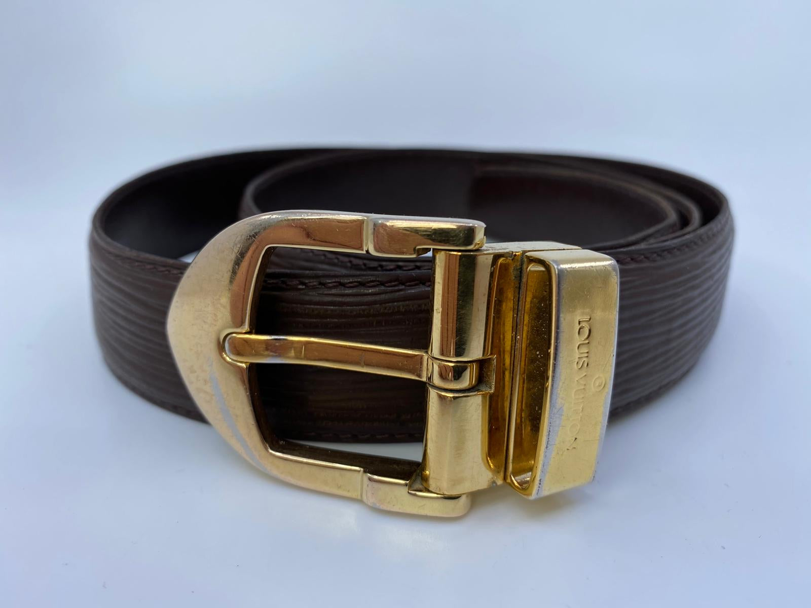 Louis Vuitton Picule Serie Leather Belt Gold Brown Louis Vuitton Belt in Brown Leather – Weekly Lux Drop main image 4