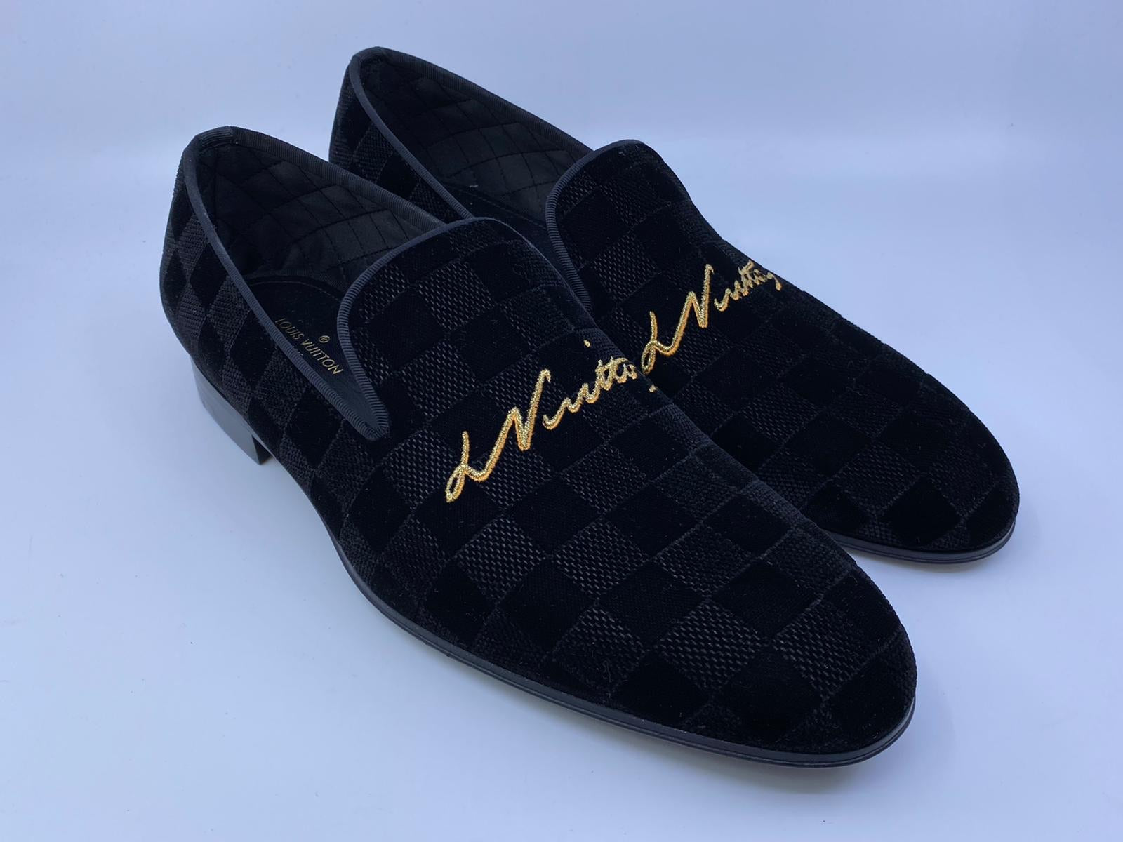 LOUIS VUITTON 　アズール柄 ミュール35.5 Louis Vuitton Men's Black Damier Velvet Auteuil Slipper – Luxuria