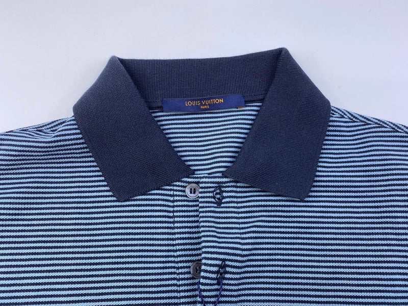 Louis Vuitton Men's Purple Blue Cotton Fil A Fil Striped Polo Shirt