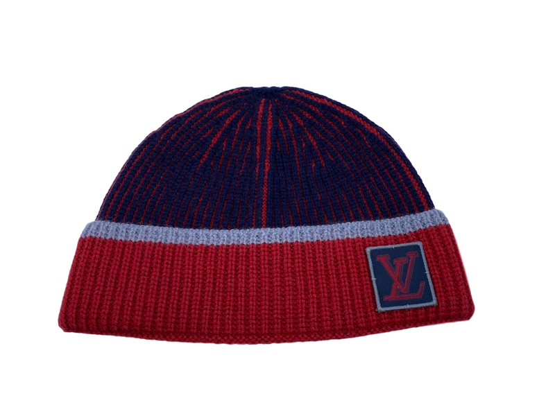 Louis Vuitton Men's Red & Navy Wool LV Upside Down Tuque Hat Louis Vuitton Men's Red & Navy Wool LV Upside Down Tuque Hat