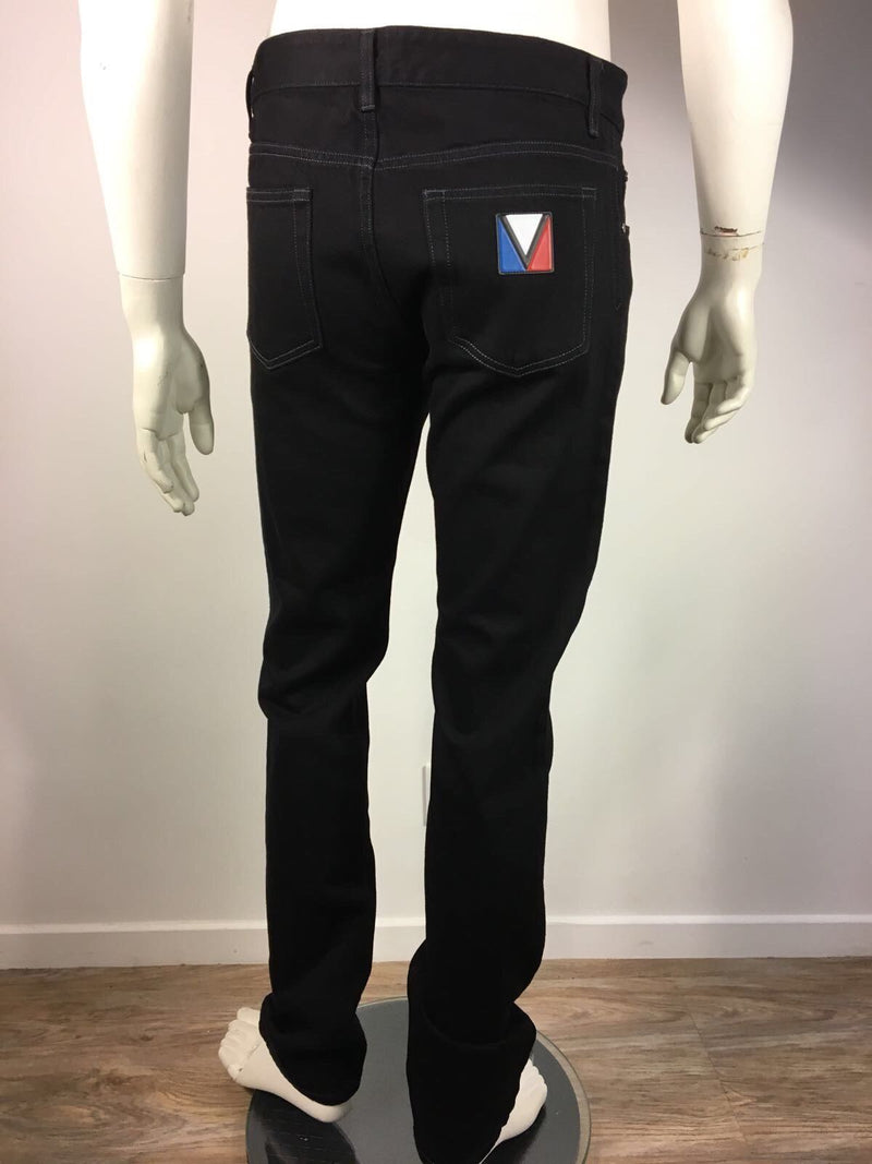LOUIS VUITTON Gaston V Leather Patch Denim Pants Jeans USA30 FR40 Auth Men  Used